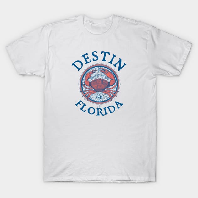 Destin, Florida, with Stone Crab on Wind Rose T-Shirt by jcombs